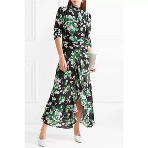 RIXO London Lucy dress in silk black and green floral print M $695
